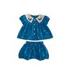Summer Floral Embroidered Baby Girl Set with Peter Pan Collar and Bubble Sleeves