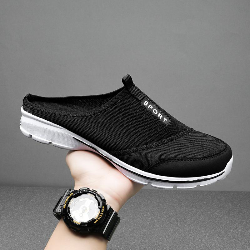 Mode für Männer Casual Schuhe Mesh Slip-On Solid Color Loafers Flache Hausschuhe Sommer Paar Schuhe Halb Hausschuhe Plus Größe Sandalias Zapatos