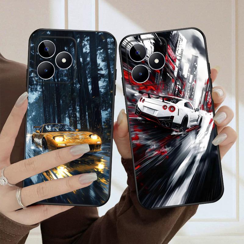 A car in the rain For Oppo Realme 11 12 12X 14 Pro Plus 8 C55 C63 65 67 75 51 53 GT 2 7 Neo 3 5 SE 7 50 silicone soft phone case