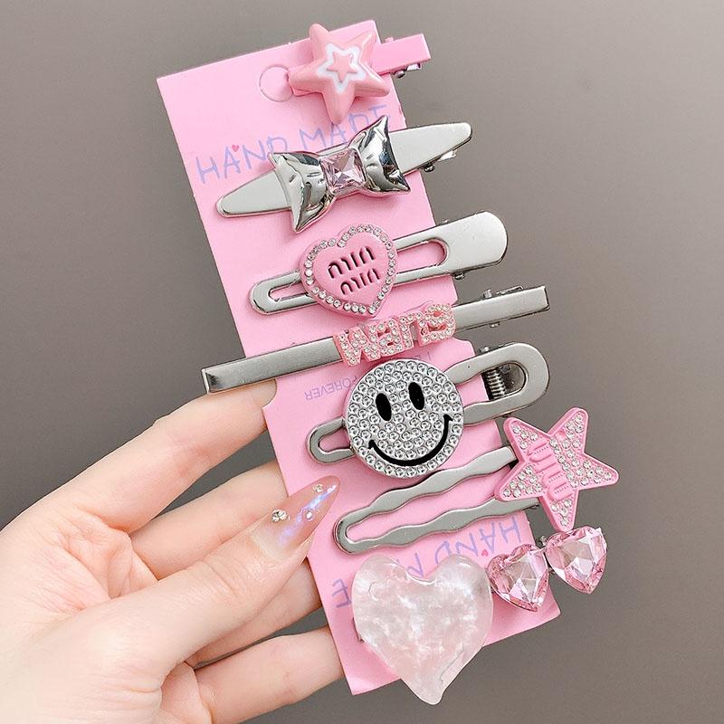 7pcs/set Metal Star Hair Clip for Women Heart Rhinestone Hair Pin Fashion Cute Girl Side Clip