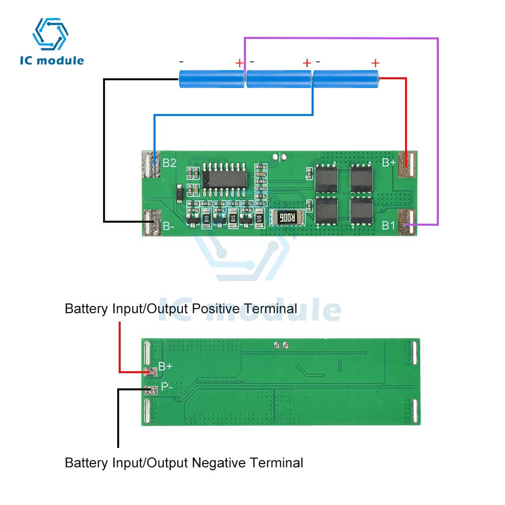 3S 12.6V 15A Li-ion BMS Protection Board - with Balance Charging & Overcharge/Discharge Protection for 18650 Battery Pack