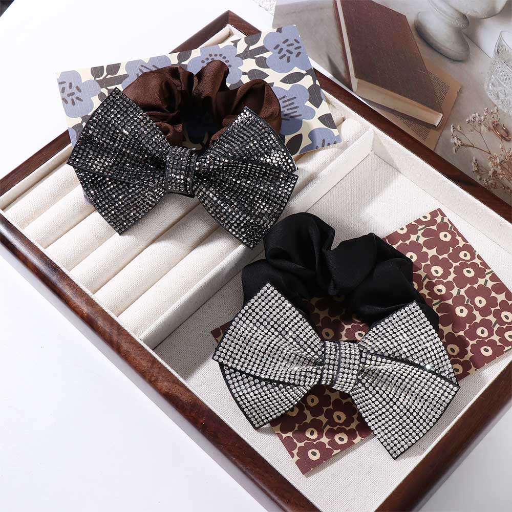 Rhinestone Rubber Band Bow Knot Scrunchies Korean Style Hair Rope Ponytail Holder Women Hair Ring