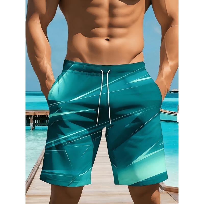 Summer Loose Casual Shorts Men's Versatile Breathable Sports Five Quarter Pants, Geometric Lightning Pattern Print, Swim Trunks