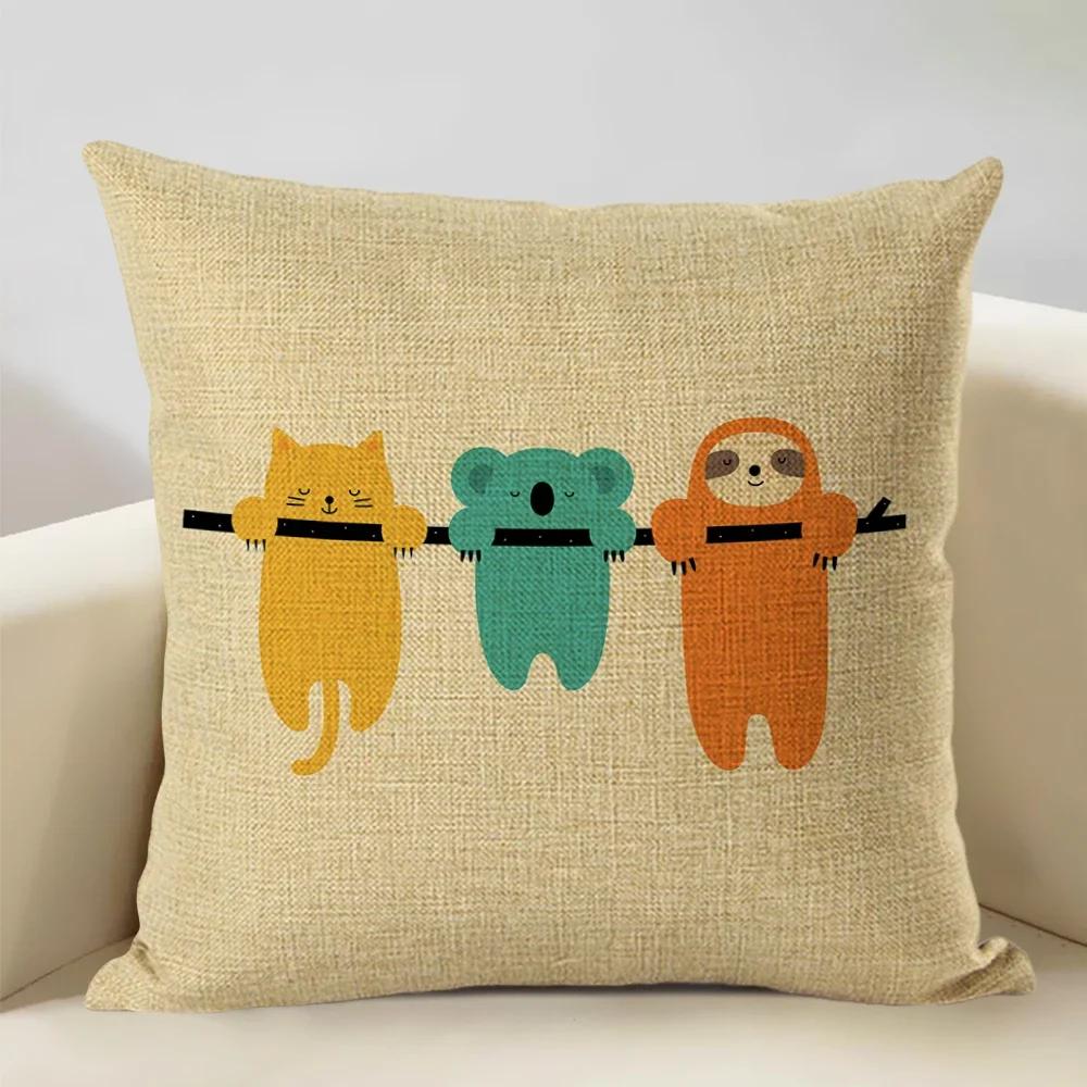 Animal Cushion Cover Linen Pillowcase Decorative Sofa Pillow Cover Home Decor Hedgehog Fox Bear Pillow Cases CM