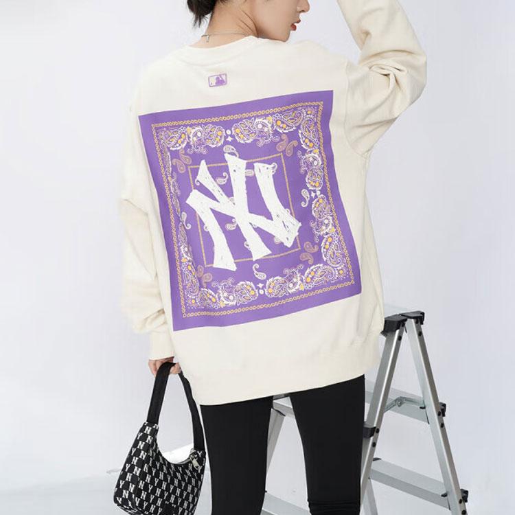 New MLB Cashew Flower Sweatshirts Unisex Milk White 3AMT53014-50CRS