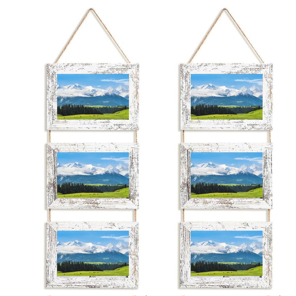 Wooden hanging picture frame collage with rustic distressed design includes three or four frame options for walls