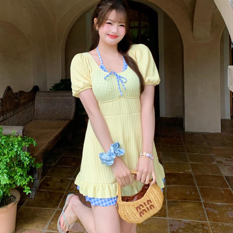 Plus Size One-Piece Skirted Swimsuit: Slimming Japanese Style for Girls