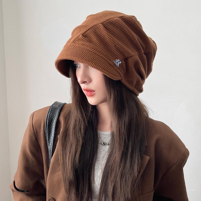 Spring and Autumn Thin Hat Women's Big Head Circumference Show Face Small Baotou Hat Casual Versatile Stacking Hat Warm Cold Hat