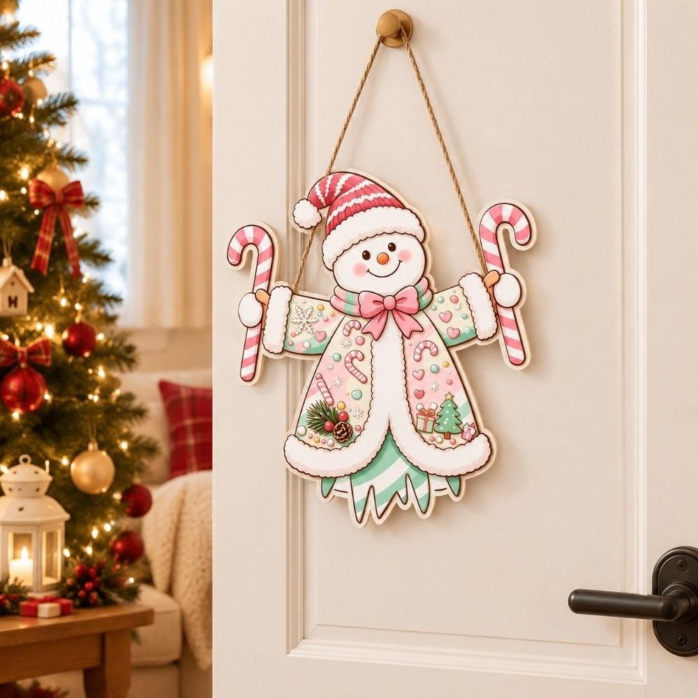 Rustic Style Christmas Hanging Ornaments 2D Flat Design Snowman Door Decoration  Home Wall