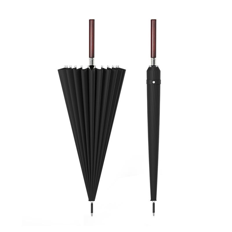 24 Bone Fiber Lotus Bone Wooden Handle Umbrella Men's High-grade Business Thickened Strong Straight Long Handle Umbrella