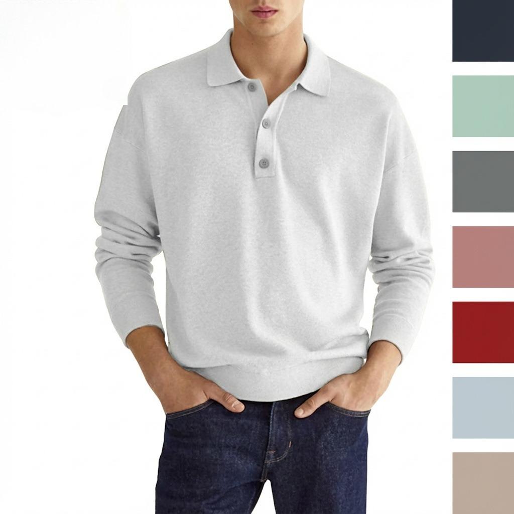 Autumn Long-sleeved V-neck Button Men's Casual Top Polo Shirt