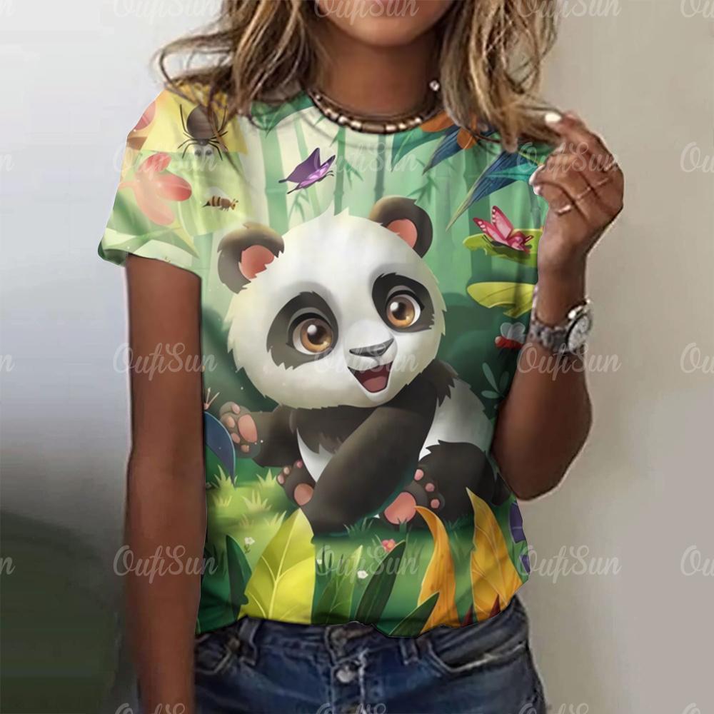 Kawaii Vintage Anime Panda Print T Shirt Funny Women Summer Casual Short Sleeve Tshirts Female Loose Tops Ropa Y2k Hombre Tees