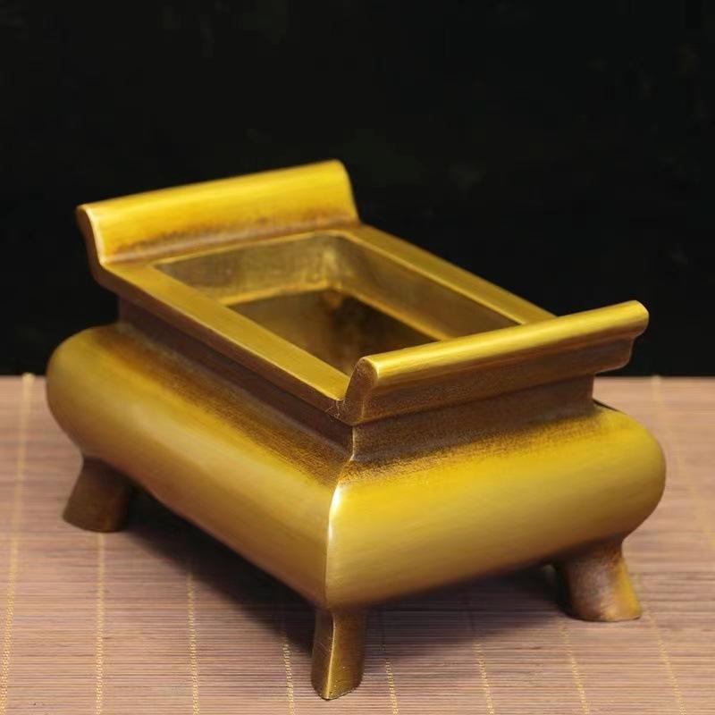 Burner Brass Household Offering Antique Style Living Room Indoor Incense Holder Rectangular Four-Legged Tripod Buddha Of