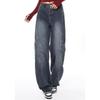 Women Vintage Blue Cargo Jeans 2000s Y2k High Waist Denim Pants Harajuku 90s Retro Wide Leg Trousers Clothes