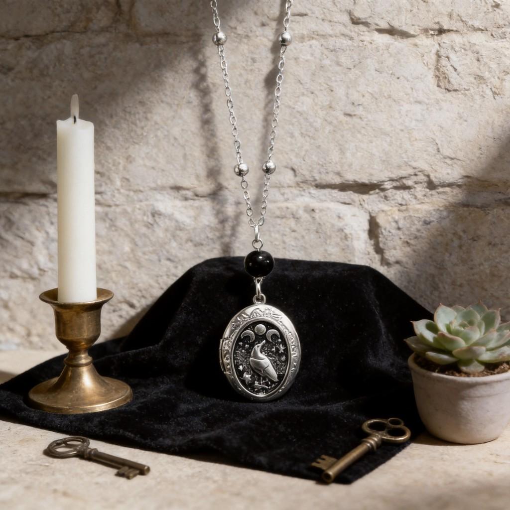 Gothic Moon Raven Goddess Necklace With Geometric Pendant For Women