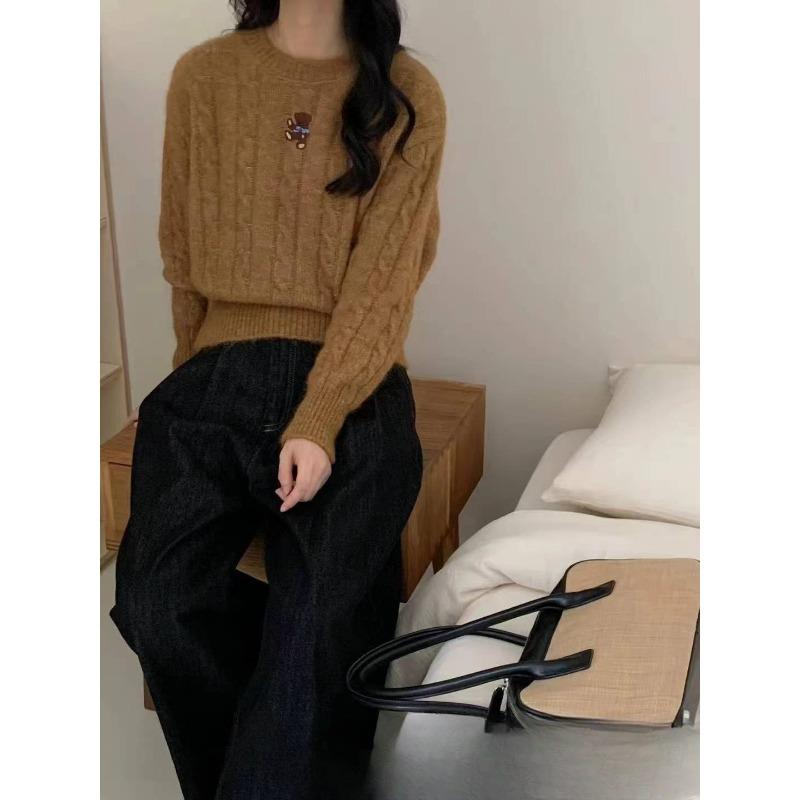 

New lazy wind twist sweater women wear autumn and winter casual loose solid color small knitted top women верблюд