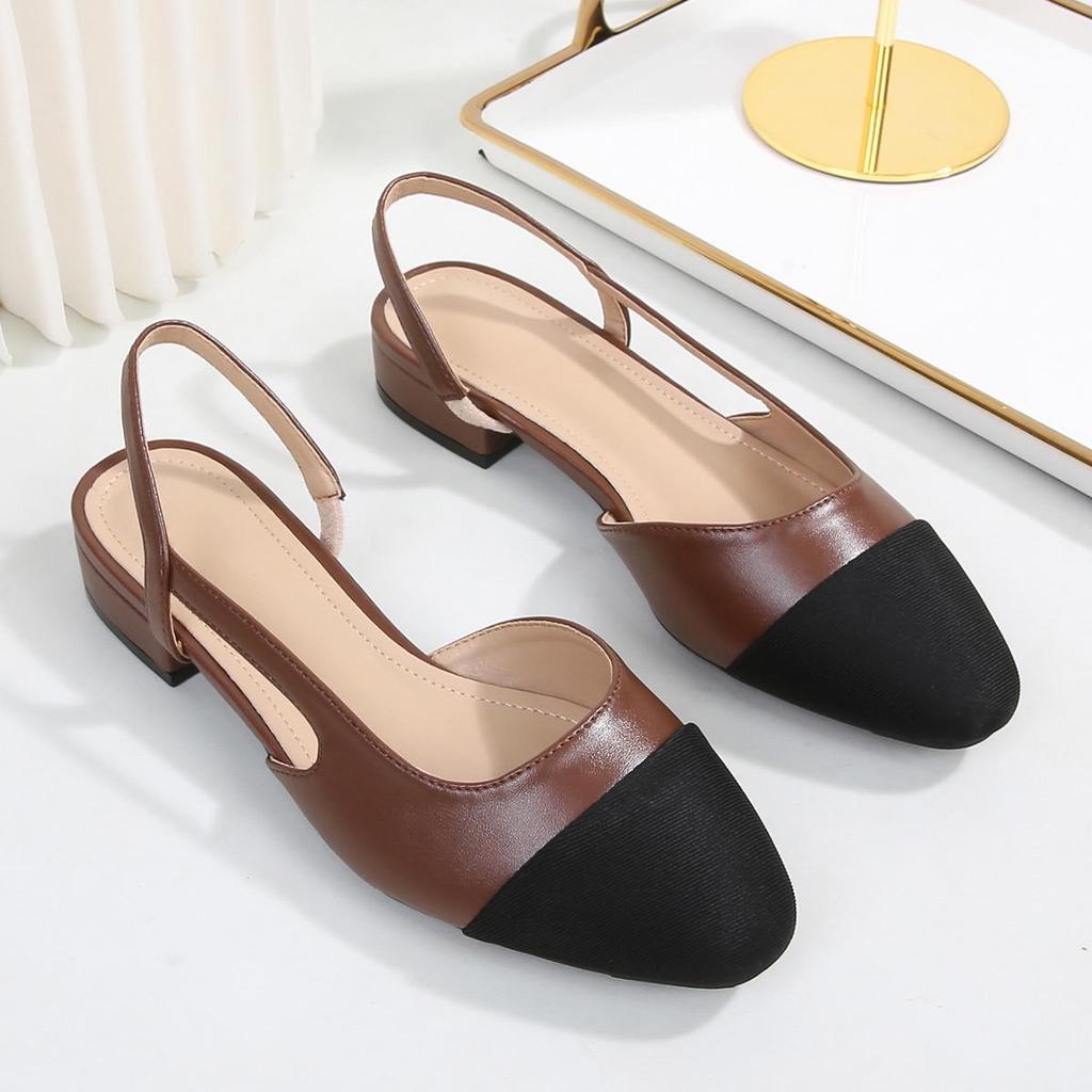 Women's Plus Size Chunky Heel Sandals: Open Toe, Low & Mid Heel, Flat & Backless, Color Block Design.