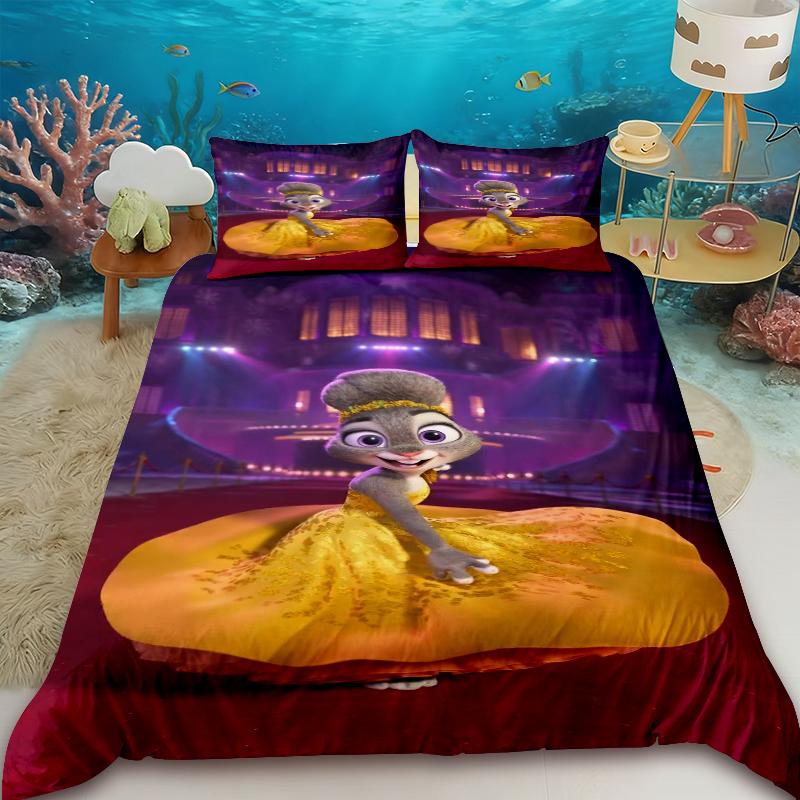 Zootopia Duvet Cover Judy Nick Anime with 2 Pillowcase Bedding Set Soft and Skin-friendly Kids Bedroom Decor Holiday Gifts