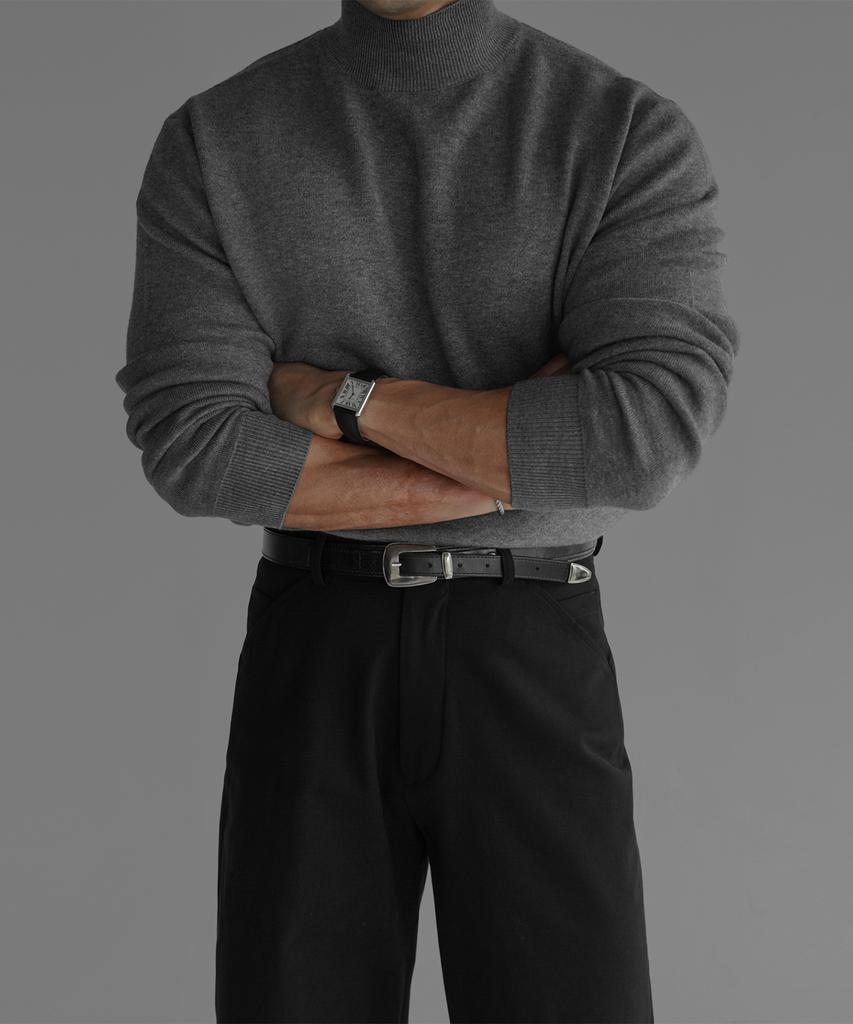 Baulopeulodeogteu Soft Double-Weave Mock Turtleneck Knit [Gray]