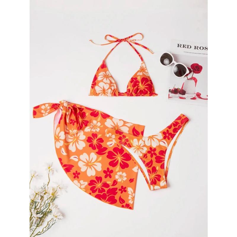 European and American Sexy Swimsuit Skirt Bikini Three-Piece Set 2025