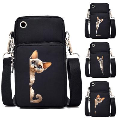Komik Kedi Serisi Baskılı Mini Cep Telefonu Çantası Kadın Erkek Hayvan Sever Dikey El Çantası Moda Harajuku Yavru Kedi Genç Omuz Çantası