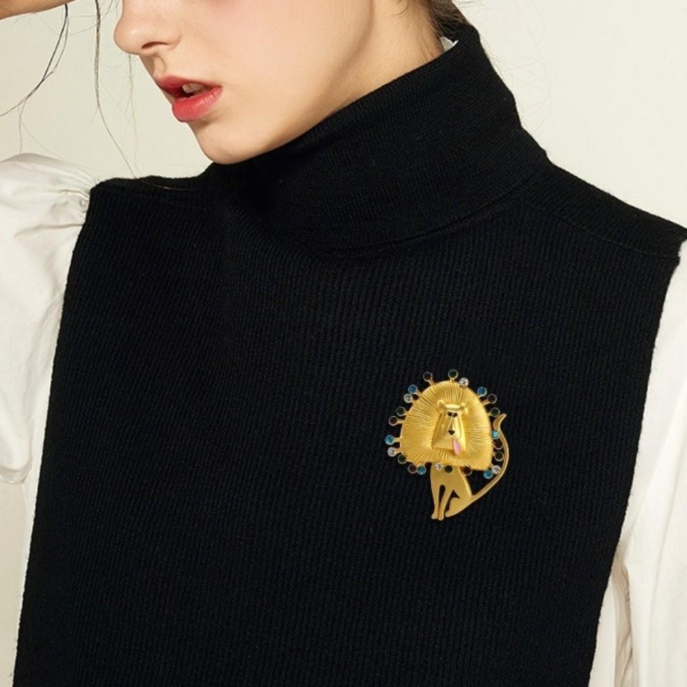 Irregular Lion Rhinestone Brooch Vintage Glaze Badge Pin Suit Accessories  Clothes Accessories