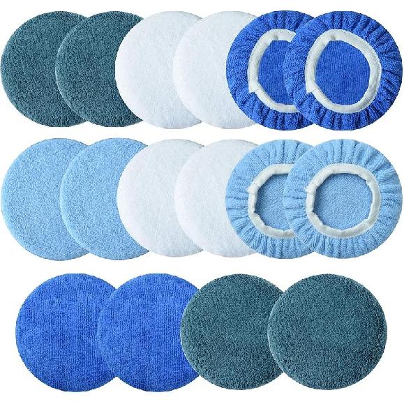 Boltigen 8Pcs 5-6 Inch Buffing Pads Orbital Polishing Pad 4 Colors 5'' To 6'' Microfiber Coral Fleece Bonnet Car Buffer Polisher Waxing Covers For