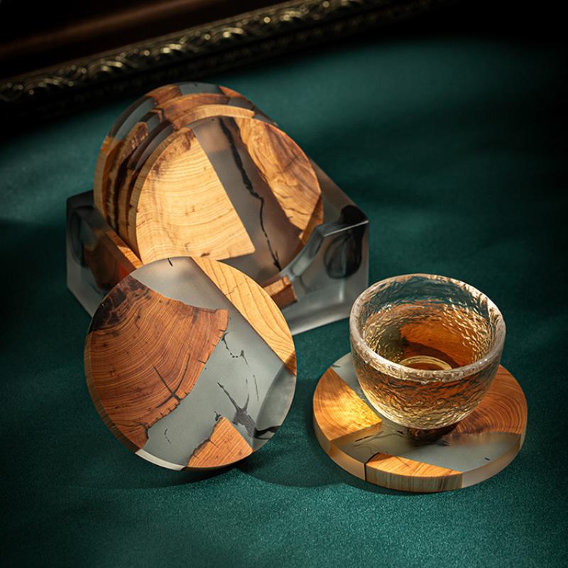 England Tea Resin Pine Coasters Heat-resistant Placemats Drink Mat Tea Coffee Cup Pad Waterproof Non-slip Decor Tableware Pad