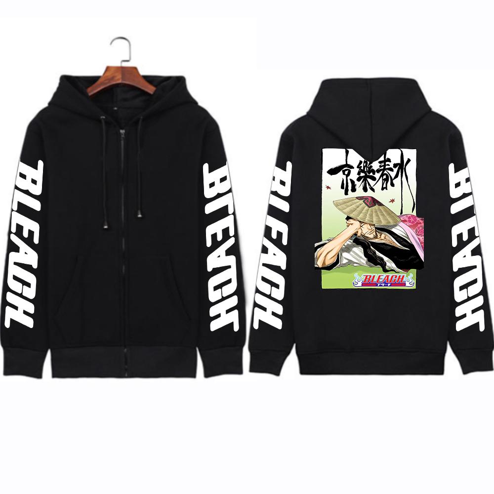 

Japanese Cartoon Kyoraku Shunsui Bleach Zipper Hoodies Men Women Oversized Winter Warm Comfortable Black Zipper Jacket Coat XS（old）