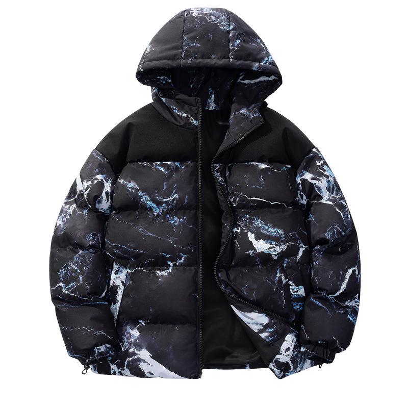 

2025 Trendy Printed Stand Collar Hooded Cotton Down Jacket for Winter L чорний