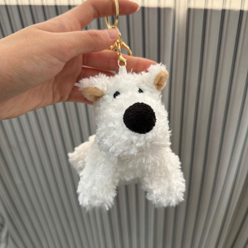 Stuffed West Highland Terrier Plush Keychain With Pearl Chain And Gold Keyring For Bag And Car Accessories