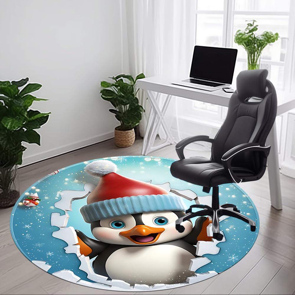 1pc Penguin Christmas Decoration Chair Carpet for Office, Soft, Non-Slip Polyester Mat, Office, Living Room, Bedroom, Durable Polyester yy251207107