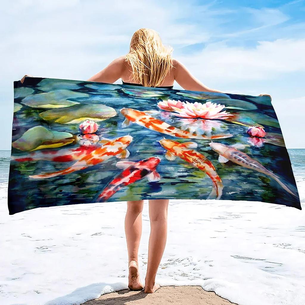 Mikrofaser Handtuch Fischmuster Schnelltrocknend Strandhandtuch Decke, Sanddicht Schwimmbad Handtuch für Reise Camping Sport