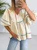 Women's Babydoll V Neck Blouse Short Lantern Sleeve Loose Peplum Flowy Top