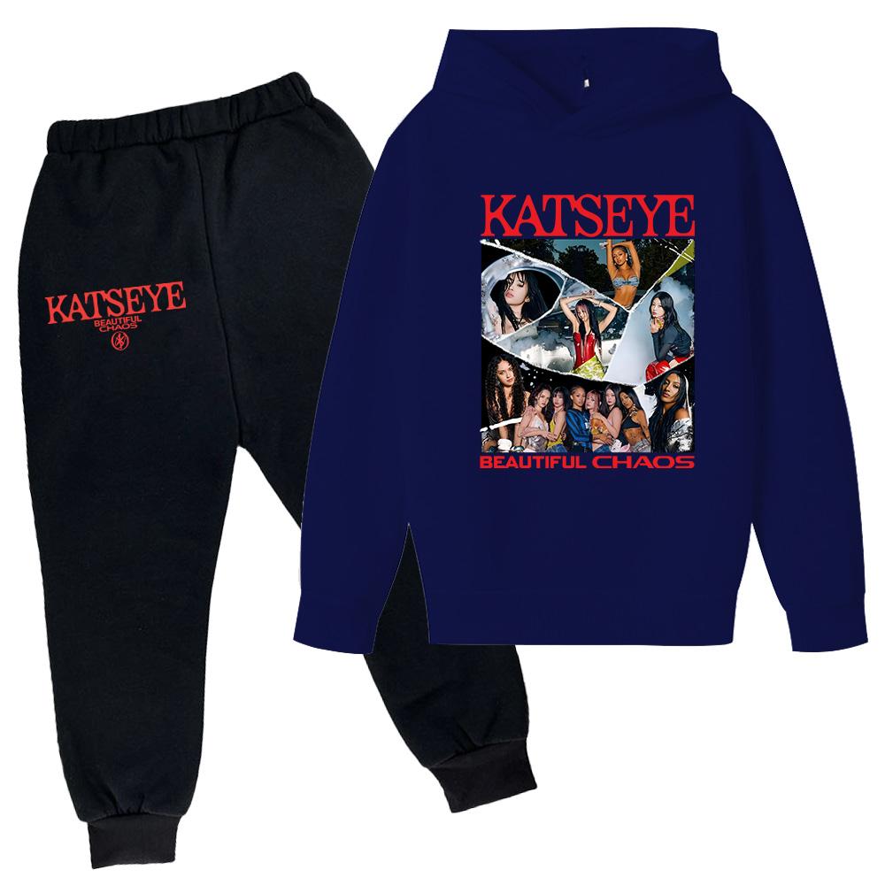 

Plush Long Sleeved Pants Loose Pullover Hoodie Set For Children 150 тёмно-синий