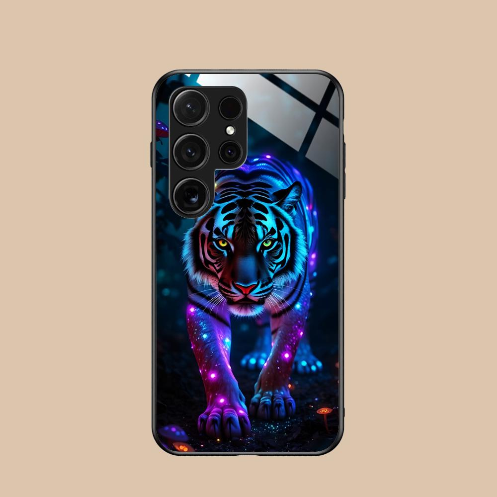 Tiger Neon Mobile Handyhülle für Samsung Galaxy S26 S25 S24 S23 S22 S21 S20 Note20 Plus FE Ultra Glas Bunte Abdeckung Hülle