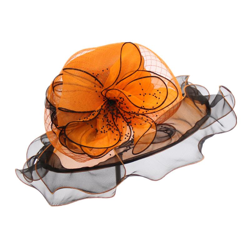 Color Matching Organza Sun Protection Sun Hat Women'S Summer Uv Protection Sun Hat Chiffon Flower Beach Hat