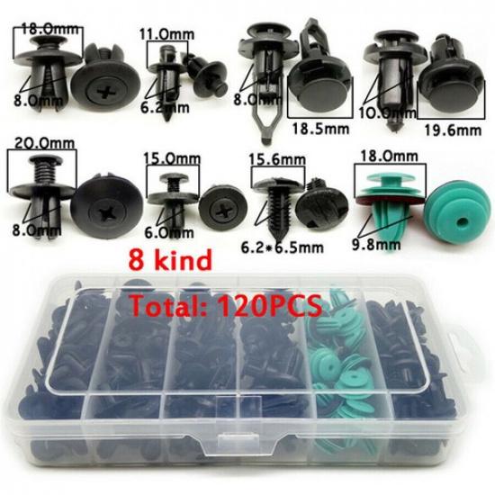 120x Mixed Auto Car Fastener Clip Plastic Push Rivet Pin 6-10mm Hole Universal