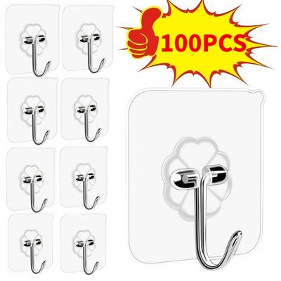 Transparent Stainless Steel Self-Adhesive Hooks Bathroom Towel Clothes Storage Sticker Hook Key Hangers Storage Holder