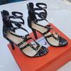 Sandalias de Tacón Alto con Estampado de Piel de Serpiente Nuevas Verano 2025 Boca de Pez Tacón Fino Moda Grande