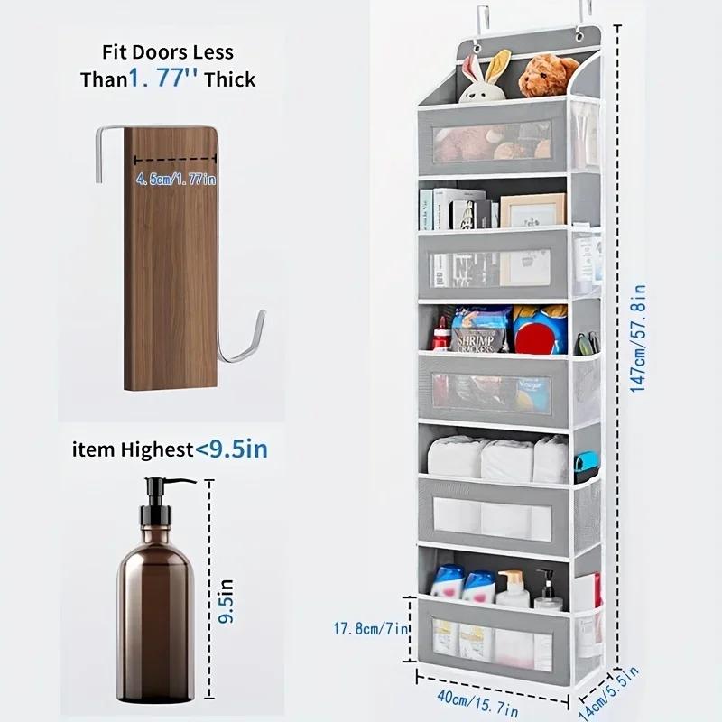 5-Shelf Hanging Storage Organizer - Behind Door Anti-Tilt 5 Large Capacity Pockets Suitable for Bedroom Bathroom