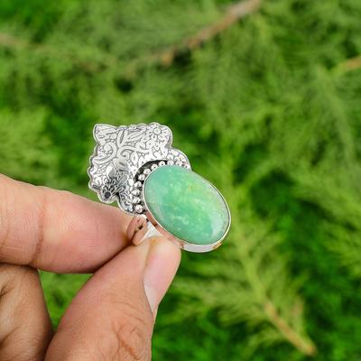 Easter Sale 925 Silver Natural Chrysoprase Solitaire Statement Wife Ring Jewelry