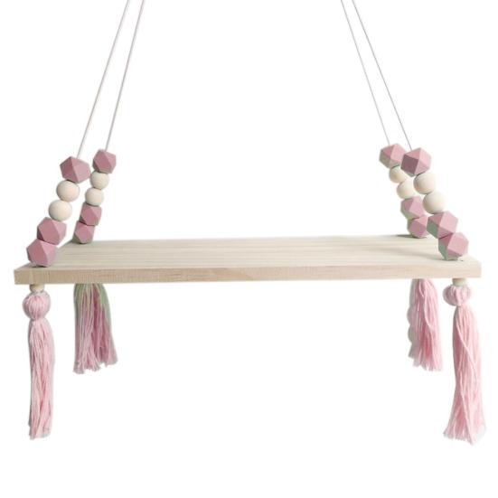 

Wooden Board Beads Tassels Storage Shelf Children Room Home Wall Hanging Decor розовый