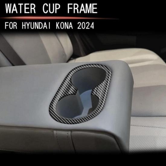 Carbon Fiber Style Rear Water Cup Panel Frame Trim 1x For Hyundai Kona 2024-2025