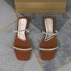 Soleist Luxury Designer Women's Slippers Summer Thin Band Flat Slides New Fashion Woman Sandals Square Toe Shiny Ladies Beach Shoes