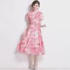 Butterfly Ink Print Slim Fit Swing Dress - Blue & White, Summer 2024