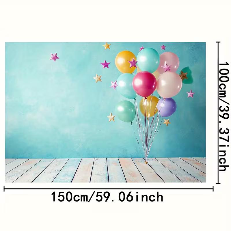Sfondo Palloncino Piatto 2D Muro Turchese con Stelle Sfondo Fotografico per Feste
