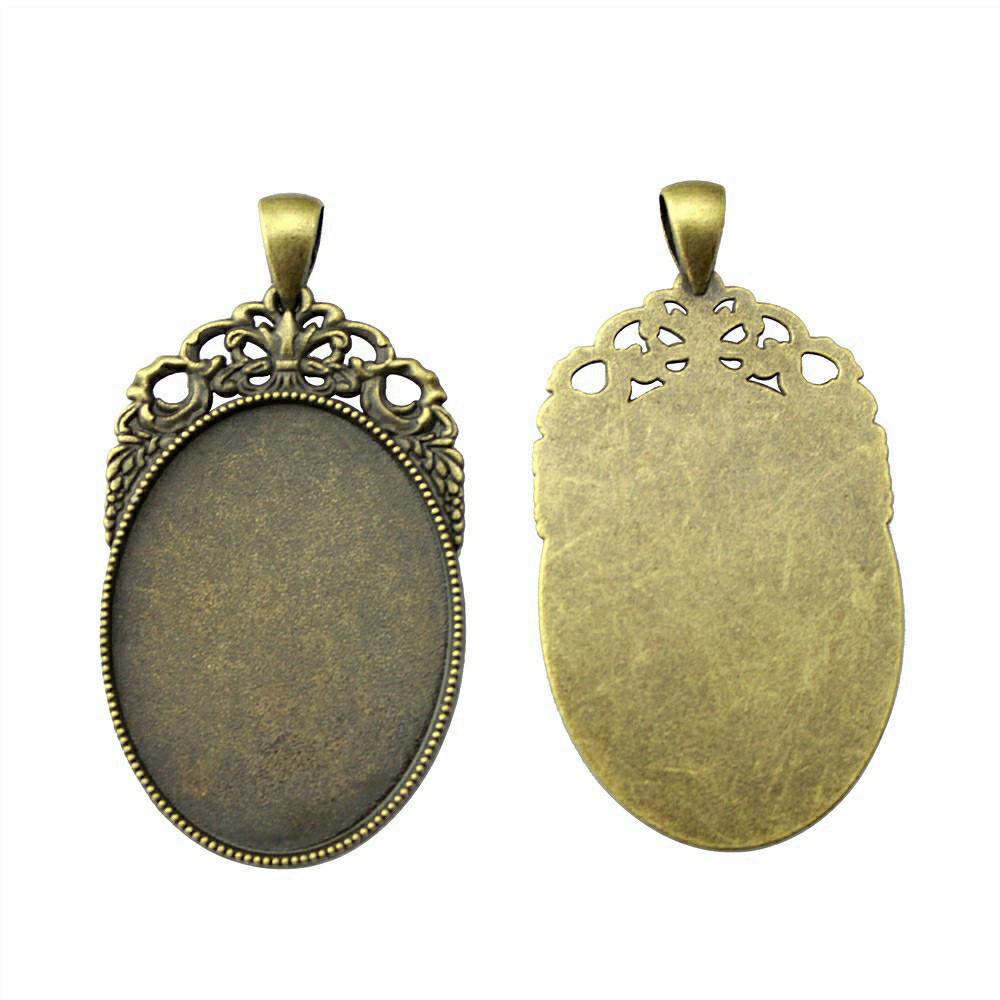 Antique Ornate Oval Bezel Pendant Base For Jewelry Making Fit 30x40mm Blank Tray