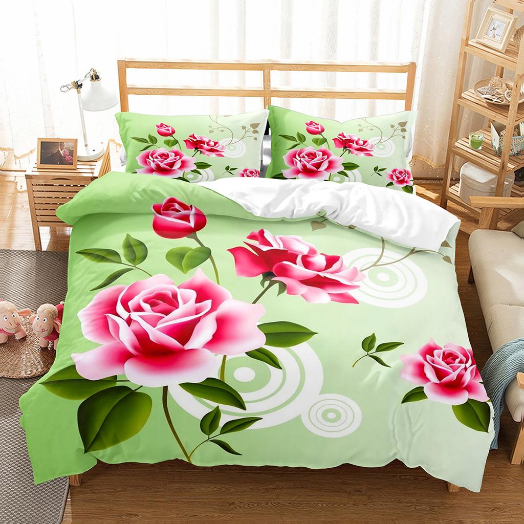 Comforter Romantic Rose Twin Queen Floral Bedding Set Microfiber Blossom Flowers For Valentine'S Day Wedding Decor