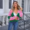 2026 Autumn/Winter Women’s Plus Size Color Block Knit Cardigan Sweater